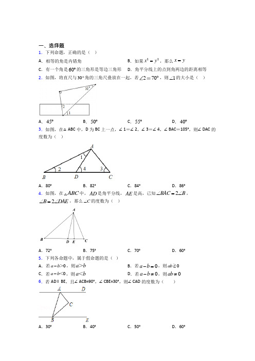 (典型题)初中数学八年级数学上册第七单元《平行线的证明》检测卷(答案解析)