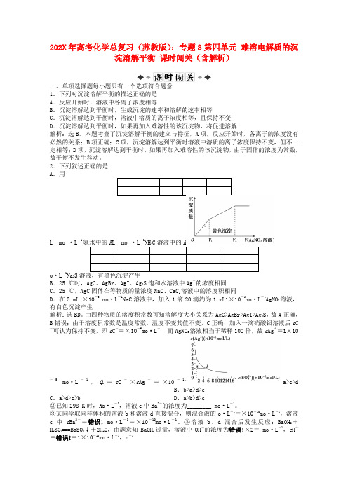 高考化学总复习 专题8 第四单元 难溶电解质的沉淀溶解平衡课时闯关（含解析） 苏教版