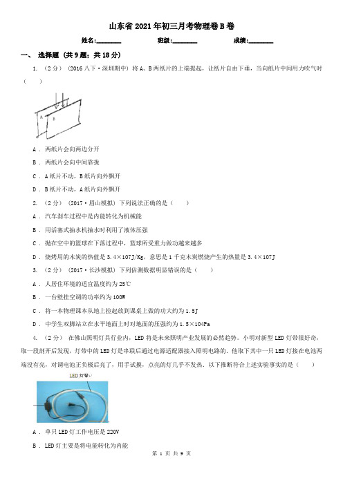 山东省2021年初三月考物理卷B卷