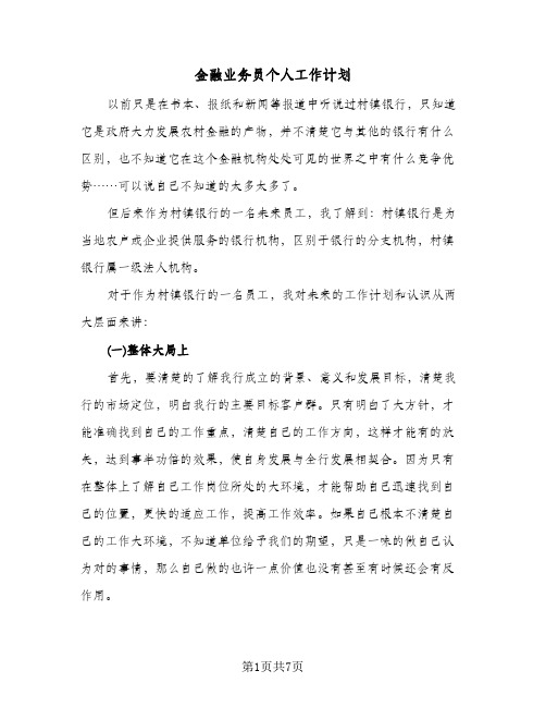 金融业务员个人工作计划(三篇)