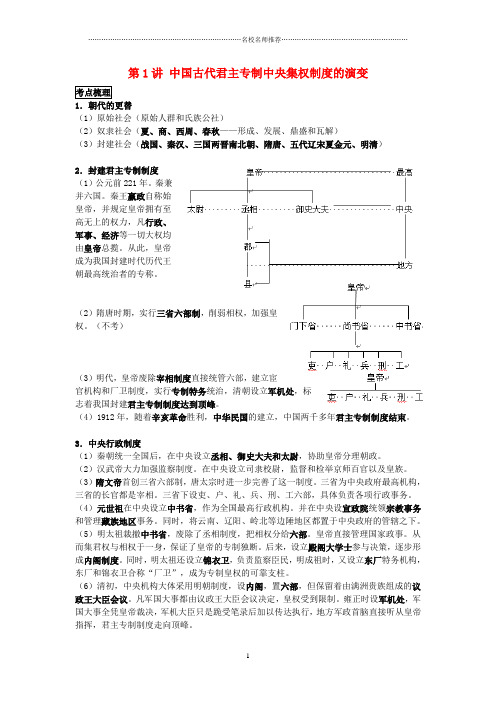 噶米精编江苏省苏州市中考历史二轮专题复习(一)中国古代君主专制中央集权制度的演变