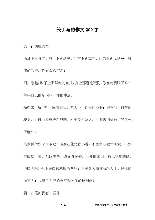 关于马的作文200字