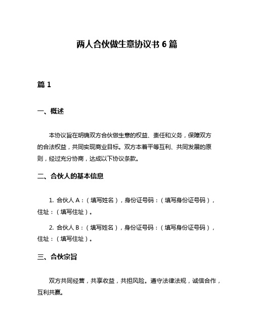 两人合伙做生意协议书6篇