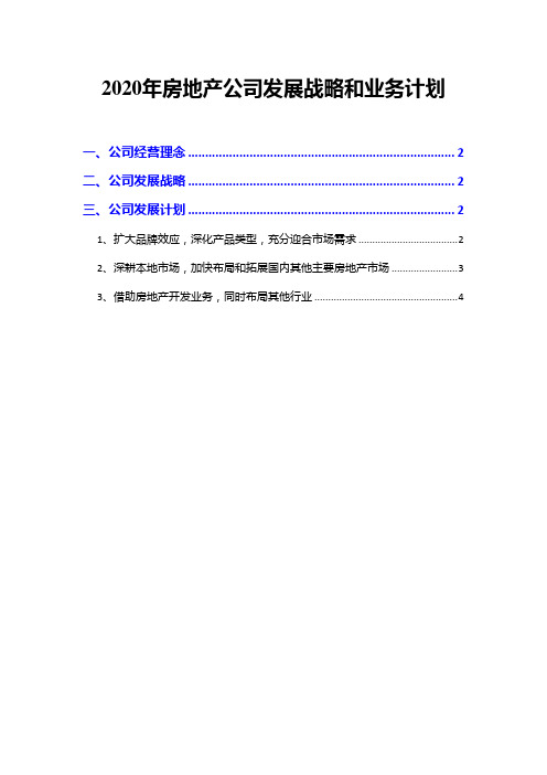 2020年房地产公司发展战略和业务计划