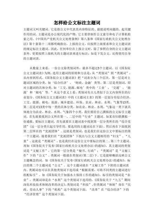 怎样给公文标注主题词