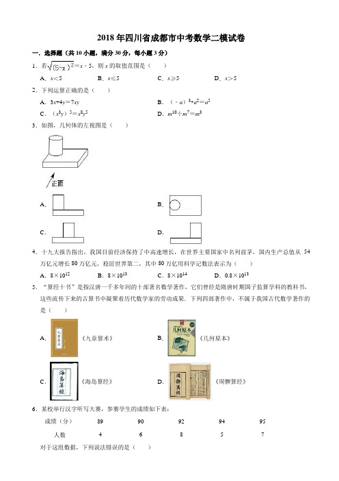 2018年四川省成都市中考数学二模试卷((有答案))AUMAHP