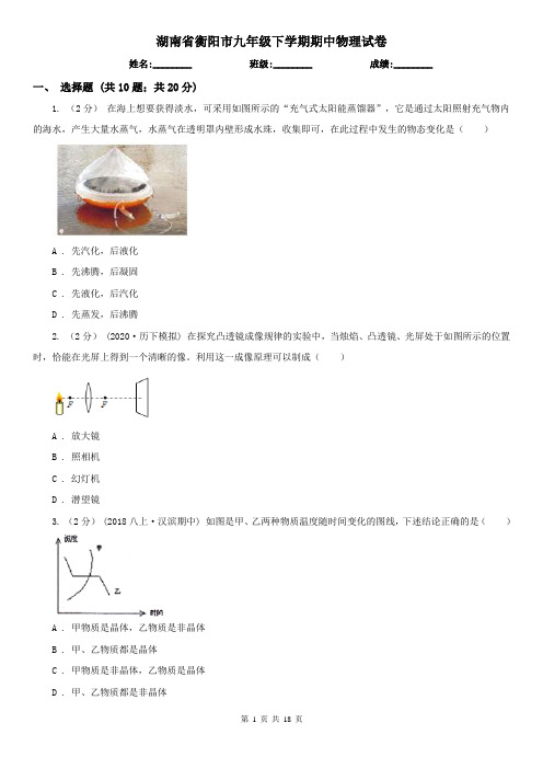 湖南省衡阳市九年级下学期期中物理试卷