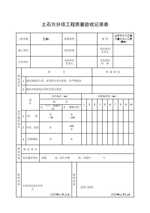 土石方分项工程质量验收记录表(最新)