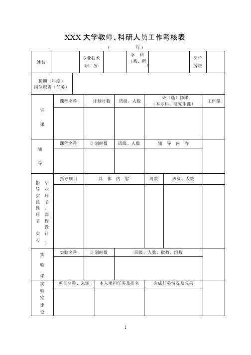 大学教师、科研人员工作考核表