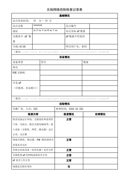 无线网络巡检检查记录表