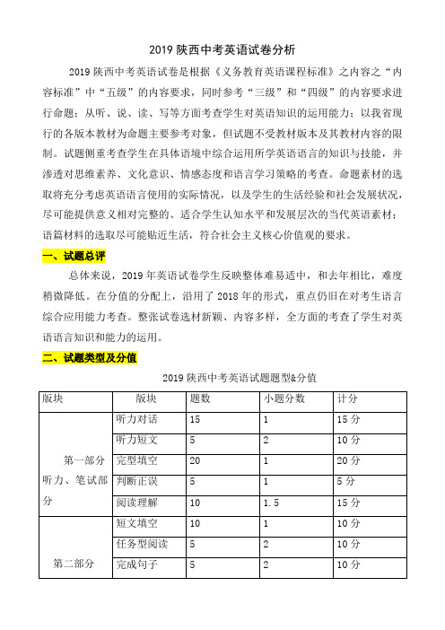 2019 陕西省中考英语试卷评析