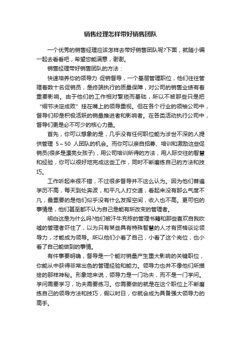 销售经理怎样带好销售团队