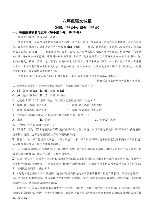 山东省淄博市沂源县2023-2024学年八年级上学期期中语文试题(含答案)