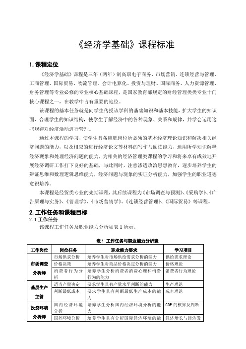 《经济学基础》课程标准