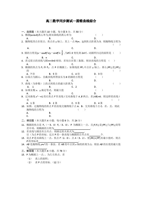 高二数学同步测试—圆锥曲线综合