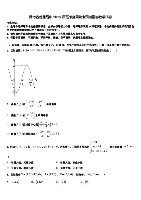 湖南省普通高中2025届高考全国统考预测密卷数学试卷含解析