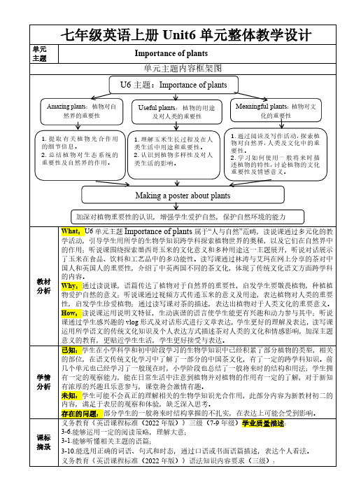 2024年外研版新教材七年级Unit6大单元教学设计定稿三说