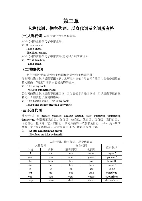 人称代词、物主代词、反身代词及名词所有格