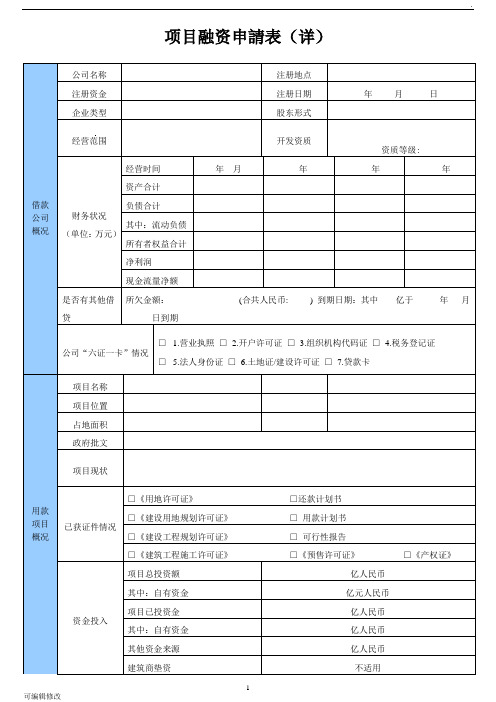 融资申请表(范本)