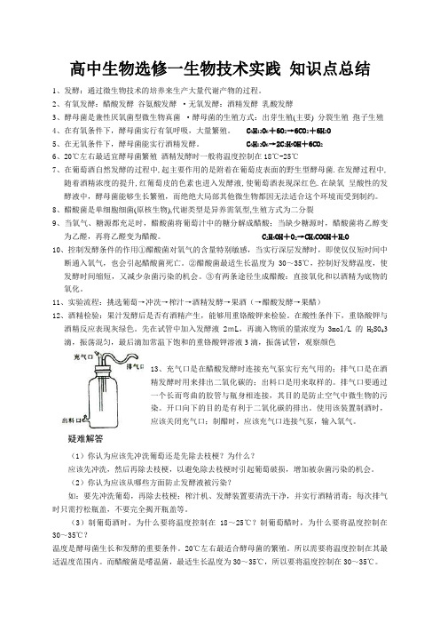 高中生物选修一生物技术实践知识点总结