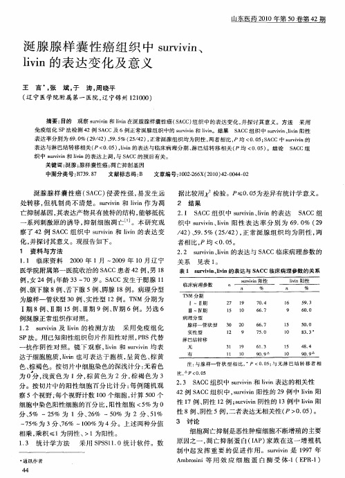 涎腺腺样囊性癌组织中survivin、livin的表达变化及意义