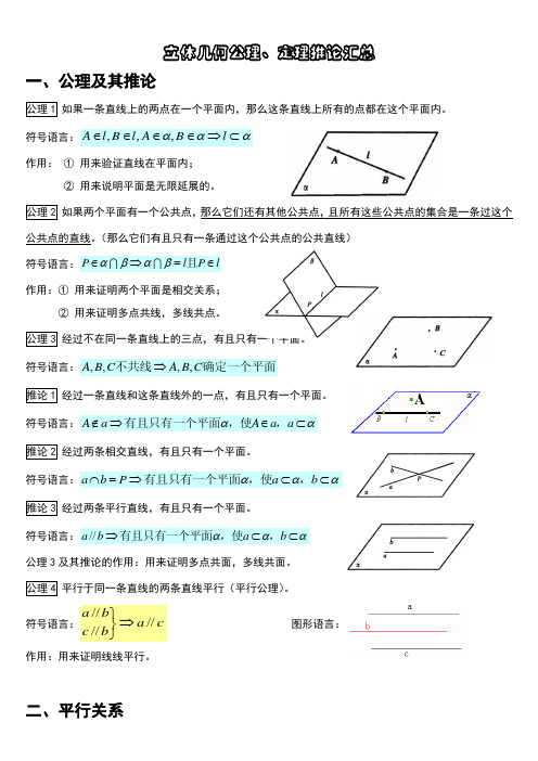 立体几何公理、定理推论汇总