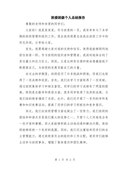 班委班级个人总结报告