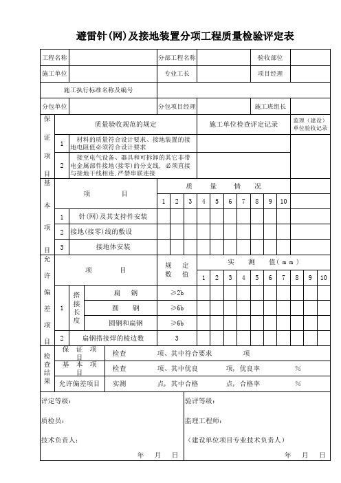 避雷针(网)及接地装置分项工程质量检验评定表