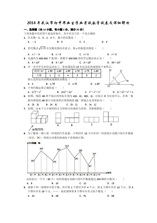 2014年武汉市初中毕业生学业考试数学试卷及详细解析