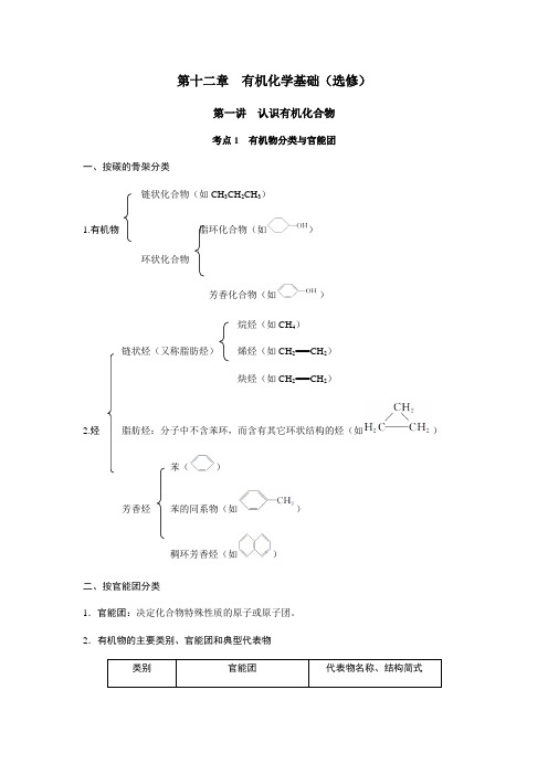 高中化学第十二章  有机化学基础(选修)知识点总结