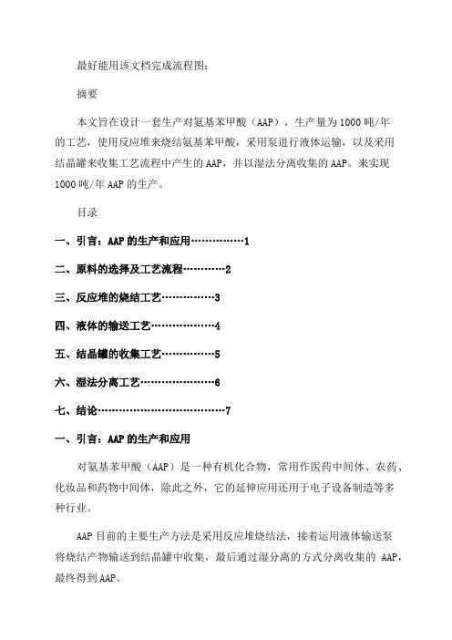 年产1000吨对氨基苯甲酸生产工艺设计摘要目录