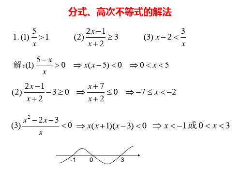 分式、高次不等式的解法