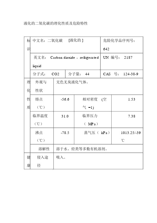 液化的二氧化碳的理化性质及危险特性