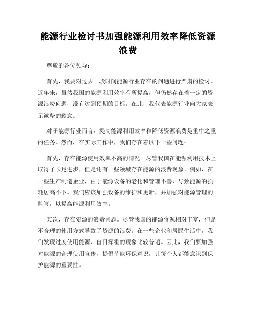 能源行业检讨书加强能源利用效率降低资源浪费