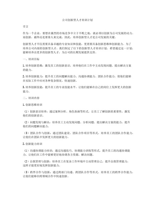 公司创新型人才培训计划