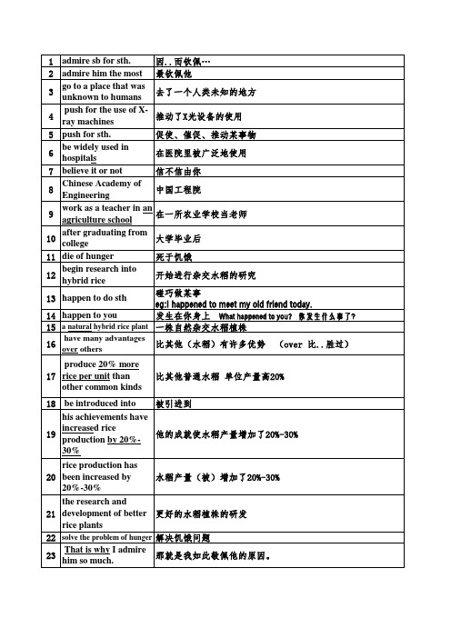 牛津译林版九年级下册第二单元重点词组整理