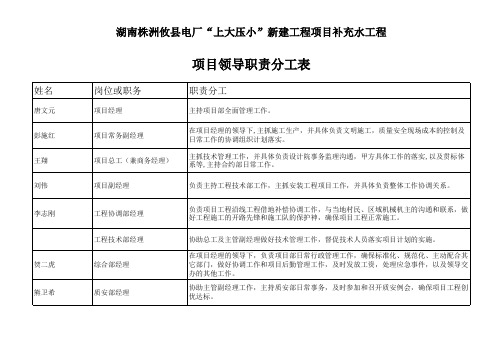 项目部分工职责表