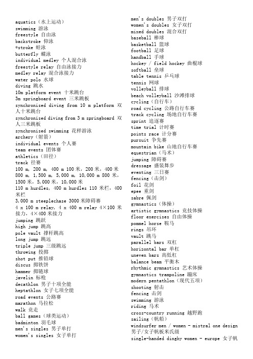 运动项目英语单词