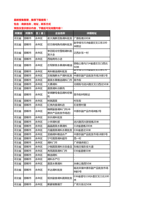 新版河北省邯郸市永年区调料企业公司商家户名录单联系方式地址大全58家