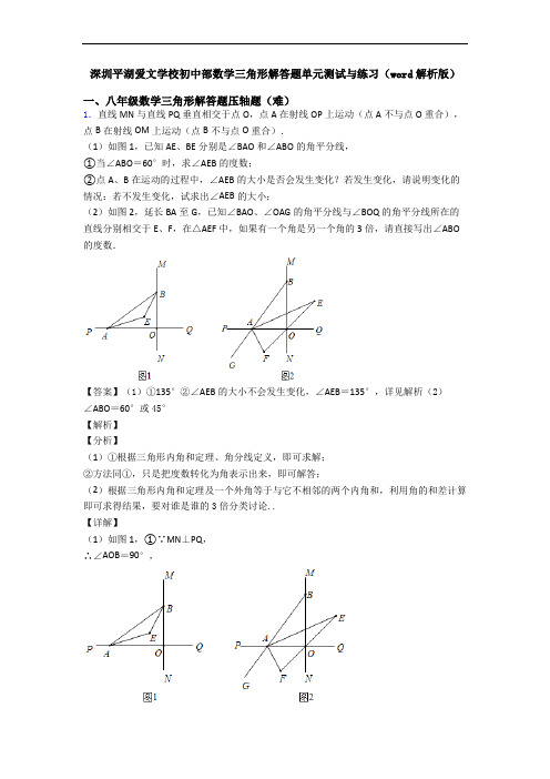 深圳平湖爱文学校初中部数学三角形解答题单元测试与练习(word解析版)