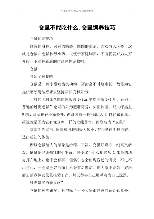 仓鼠不能吃什么,仓鼠饲养技巧