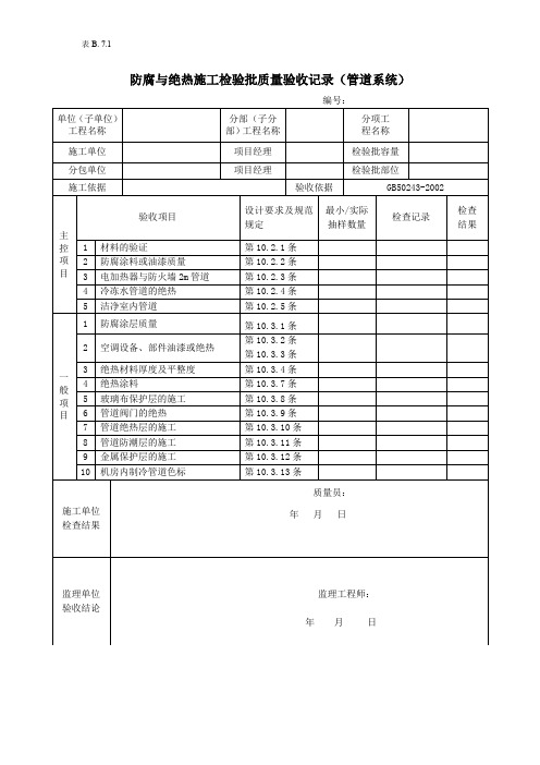 防腐与绝热施工检验批质量验收记录(管道系统)