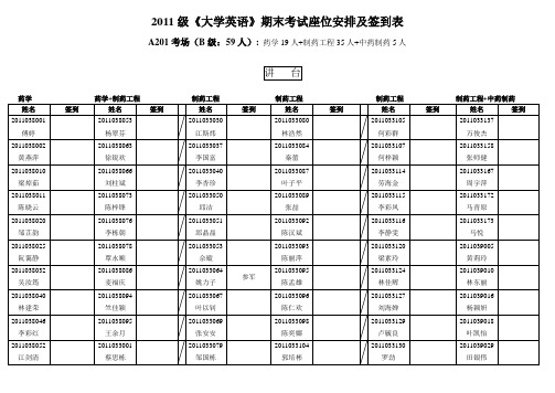 2011级座位表B班+体育