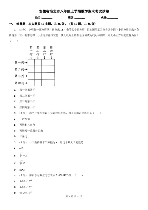 安徽省淮北市八年级上学期数学期末考试试卷