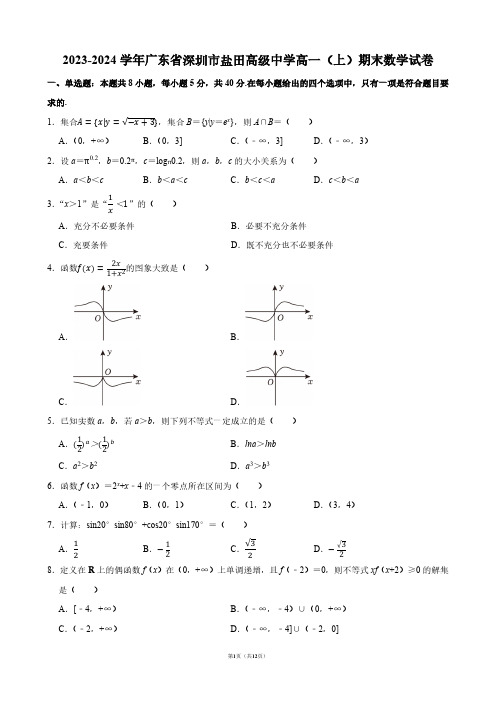 2023-2024学年广东省深圳市盐田高级中学高一(上)期末数学试卷【答案版】