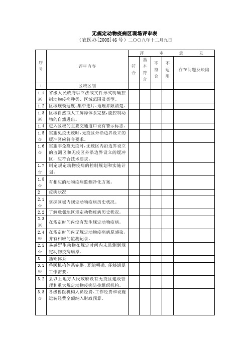 无规定动物疫病区现场评审表