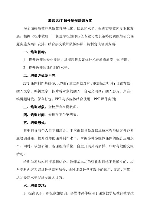 教师PPT课件制作培训方案