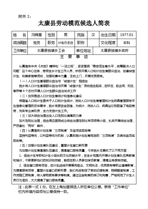 太康县五一劳动奖章候选人简表 大伟