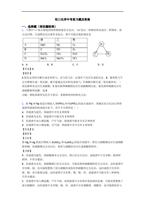 初三化学中考复习题及答案