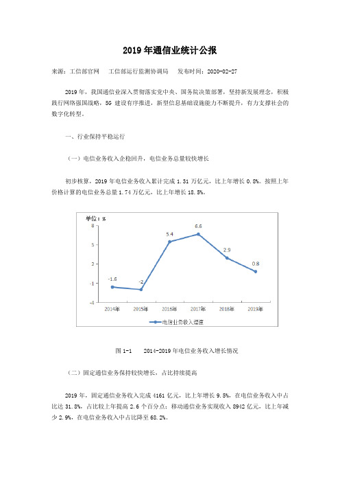 2019年通信业统计公报